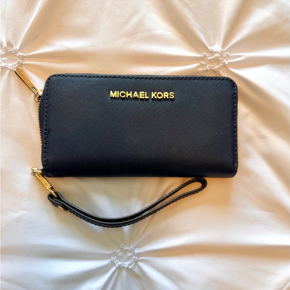 Michael Kors Black Wristlet with Gold Accents